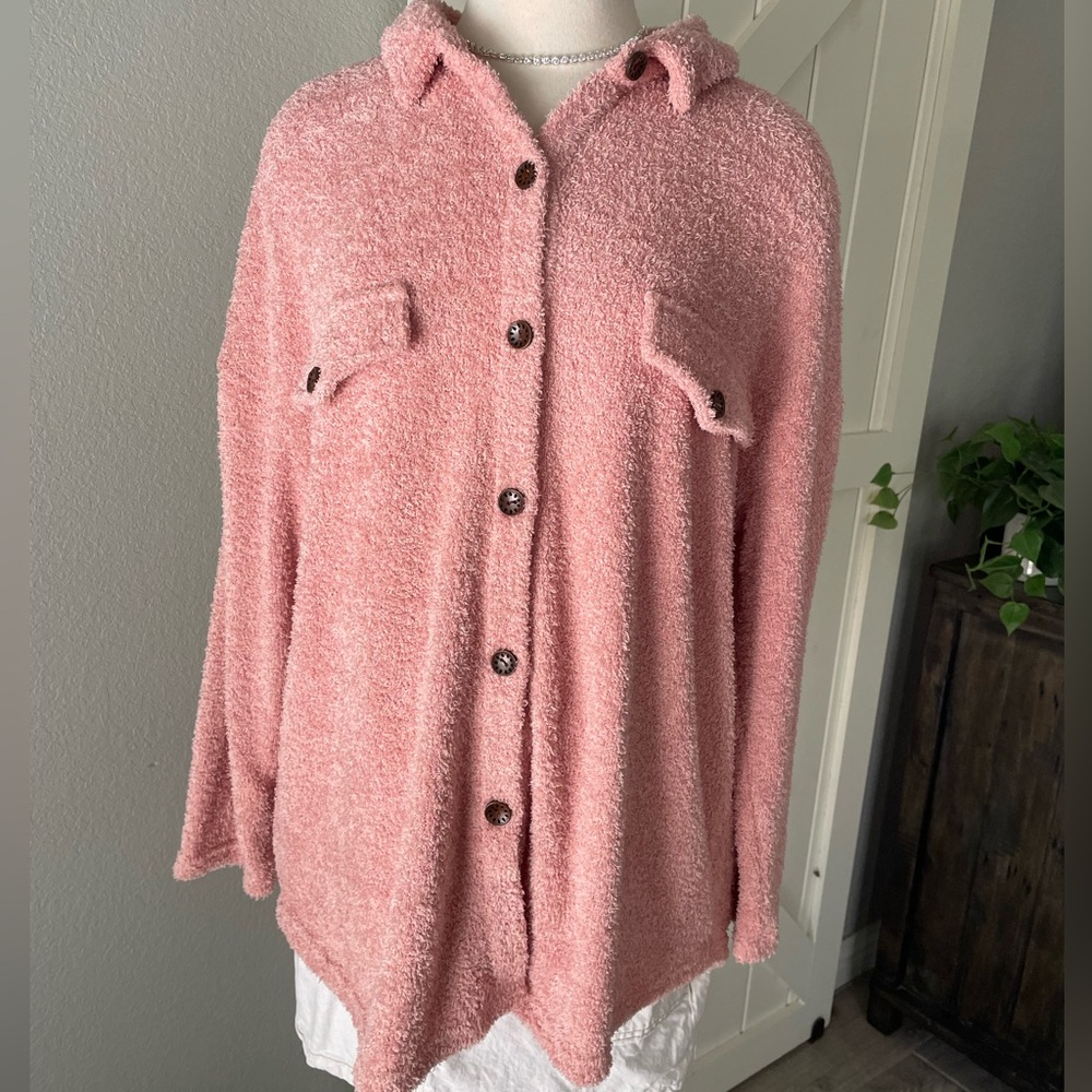 Cozy Pink Fuzzy Button-Up